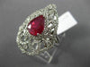 ESTATE EXTRA LARGE 3.05CT DIAMOND & AAA PEAR SHAPE RUBY 14KT WHITE GOLD 3D RING