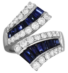 LARGE 4.01CT DIAMOND & AAA SAPPHIRE 18K WHITE GOLD 3D ROUND & BAGUETTE LOVE RING