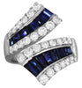 LARGE 4.01CT DIAMOND & AAA SAPPHIRE 18K WHITE GOLD 3D ROUND & BAGUETTE LOVE RING