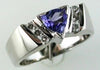 ESTATE .99CT DIAMOND & AAA TANZANITE 14KT WHITE GOLD TRILLION & ROUND FUN RING