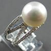 ESTATE WIDE .58CT DIAMOND & AAA SOUTH SEA PEARL 14K WHITE GOLD V SHAPE LOVE RING