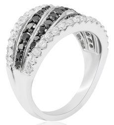 1.45CT WHITE & BLACK DIAMOND 14KT WHITE & BLACK GOLD MULTI ROW CRISS CROSS RING