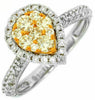 .83CT WHITE & FANCY YELLOW DIAMOND 14K WHITE GOLD 3D PEAR SHAPE ANNIVERSARY RING