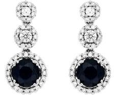 1.55CT DIAMOND & AAA SAPPHIRE 14K WHITE GOLD ROUND HALO JOURNEY HANGING EARRINGS