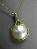 ESTATE .10CT AAA EMERALD & AAA MABE PEARL 14KT YELLOW GOLD PENDANT W/ CHAIN #330