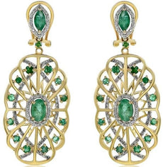 1.96CT DIAMOND & AAA EMERALD 14KT YELLOW GOLD 3D FLOWER CLIP ON HANGING EARRINGS