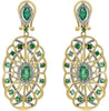 1.96CT DIAMOND & AAA EMERALD 14KT YELLOW GOLD 3D FLOWER CLIP ON HANGING EARRINGS