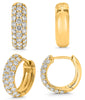 1.0CT DIAMOND 14K YELLOW GOLD 3D ROUND CLASSIC 3 ROW HUGGIE FUN HANGING EARRINGS