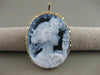 LARGE ESTATE 14KT YELLOW GOLD BLUE AGATE GIRL CAMEO FILIGREE PIN PENDANT #20769
