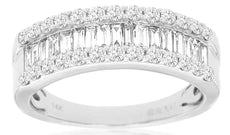 1.0CT DIAMOND 14KT WHITE GOLD 3D ROUND & BAGUETTE 3 ROW WEDDING ANNIVERSARY RING