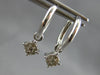 ESTATE .19CT DIAMOND 14KT WHITE GOLD 3D CLASSIC FLOWER HUGGIE HANGING EARRINGS