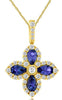 1.25CT DIAMOND & AAA TANZANITE 14K YELLOW GOLD PEAR SHAPE & ROUND FLOWER PENDANT