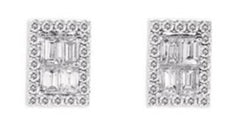 1.28CT DIAMOND 14K WHITE GOLD 3D ROUND & BAGUETTE INVISIBLE SQUARE STUD EARRINGS