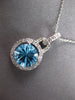 LARGE 2.42CT DIAMOND & AAA BLUE TOPAZ 14K WHITE GOLD ROUND HALO FLOATING PENDANT