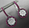 ANTIQUE 1.53CT PINK SAPPHIRE & DIAMOND 18KT WHITE GOLD FLOWER HANGING EARRINGS
