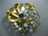 ANTIQUE LARGE 2.80CT DIAMOND & AAA SAPPHIRE 14KT 2 TONE GOLD FLOWER BROOCH #2402