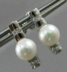 ESTATE .30CT DIAMOND & AAA SOUTH SEA PEARL ETOILE 18K WHITE GOLD EARRINGS #11490