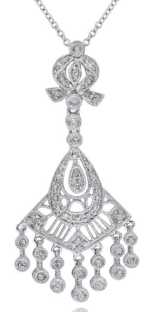 .25CT DIAMOND 14KT WHITE GOLD 3D ROUND OPEN FILIGREE TRIANGULAR FLOATING PENDANT