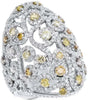 EXTRA LARGE 4.21CT WHITE & MULTI COLOR DIAMOND 18K WHITE GOLD OPEN FILIGREE RING