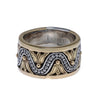ESTATE WIDE 18KT YELLOW GOLD & 925 SILVER HANDCRAFTED FILIGREE ANNIVERSARY RING