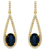 2.35CT DIAMOND & AAA SAPPHIRE 14KT YELLOW GOLD 3D OVAL & ROUND HANGING EARRINGS
