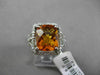 ESTATE LARGE 4.93CT DIAMOND & EXTRA FACET CITRINE 14KT WHITE GOLD HALO LEAF RING
