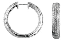 2.35CT DIAMOND 14K WHITE GOLD ROUND PAVE INSIDE OUT HOOP HUGGIE HANGING EARRINGS