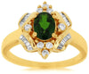 1.35CT DIAMOND & AAA GREEN GARNET 14KT YELLOW GOLD 3D OVAL ROUND & BAGUETTE RING