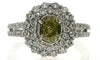 2.05CT WHITE & FANCY YELLOW DIAMOND 18KT WHITE GOLD OVAL & ROUND ENGAGEMENT RING