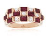 WIDE 2.50CT DIAMOND & AAA RUBY 14KT ROSE GOLD 3D EMERALD CUT & ROUND 3 ROW RING