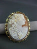 ANTIQUE LARGE 14K YELLOW & ROSE GOLD FLORAL LADY SHELL CAMEO PENDANT & PIN 22497