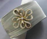 ESTATE WIDE .62CT DIAMOND 18K GOLD & STAINLESS STEEL FLOWER MESH BANGLE BRACELET
