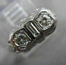 ANTIQUE .42CT OLD MINE DIAMOND 14KT WHITE GOLD 3 STONE FILIGREE RING #9019