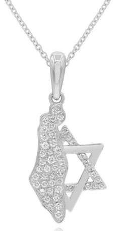 .16CT DIAMOND 14K WHITE GOLD 3D STAR OF DAVID ISRAELI MAP FUN FLOATING PENDANT