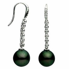 ESTATE .36CT DIAMOND & AAA TAHITIAN PEARL 18KT WHITE GOLD JOURNEY DROP EARRINGS