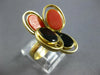 ESTATE LARGE AAA CORAL & ONYX 18KT YELLOW GOLD 3D CLASSIC OVAL FLOWER RING