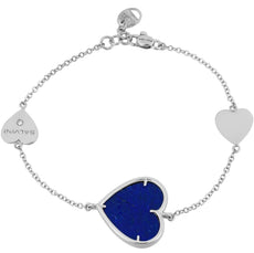 5.51CT DIAMOND & AAA LAPIS 18KT WHITE GOLD 3D TRIPLE HEART BY THE YARD BRACELET