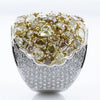 EXTRA LARGE 8.29CT WHITE & FANCY YELLOW DIAMOND 18KT WHITE GOLD MULTI SHAPE RING