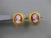 ANTIQUE 14K YELLOW GOLD LADY SHELL CAMEO FILIGREE OMEGA CLIP EARRINGS #20543