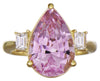 EXTRA LARGE 8.72CT DIAMOND & AAA KUNZITE 18K YELLOW GOLD 3D 3 STONE CLASSIC RING