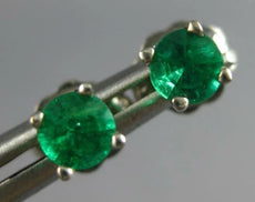 ESTATE .40CT AAA EMERALD 14KT WHITE GOLD 3D ROUND SOLITAIRE STUD EARRINGS #27706