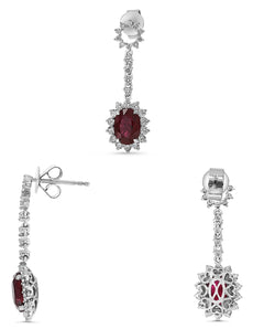 ESTATE 4.57CT DIAMOND & AAA RUBY 18KT WHITE GOLD 3D FLOWER FUN HANGING EARRINGS