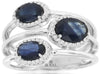 WIDE 2.50CT DIAMOND & AAA SAPPHIRE 14KT WHITE GOLD OVAL & ROUND HALO 3 ROW RING