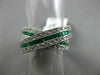 ESTATE LARGE 1.60CT DIAMOND & EMERALD 14KT WHITE GOLD 3D CRISS CROSS X LOVE RING