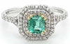 .87CT DIAMOND & AAA EMERALD 18KT 2 TONE GOLD ROUND & EMERALD CUT ENGAGEMENT RING