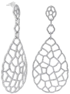 EXTRA LARGE 2.50CT DIAMOND 14K WHITE GOLD 3D OPEN WEB TEAR DROP HANGING EARRINGS