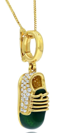 .25CT DIAMOND & GREEN ENAMEL 18KT YELLOW GOLD SNEAKER BABY SHOW FLOATING PENDANT