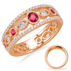 WIDE .70CT DIAMOND & AAA RUBY 14K ROSE GOLD ROUND FILIGREE 3/4 ETERNITY FUN RING