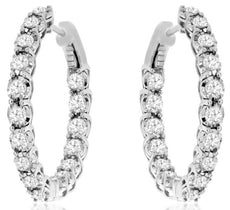 ESTATE 2CT DIAMOND 14KT WHITE GOLD 3D ROUND INSIDE OUT HOOP HANGING EARRINGS