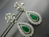 LARGE 3.70CT DIAMOND & AAA EMERALD 14KT WHITE GOLD 3D TEAR DROP HANGING EARRINGS